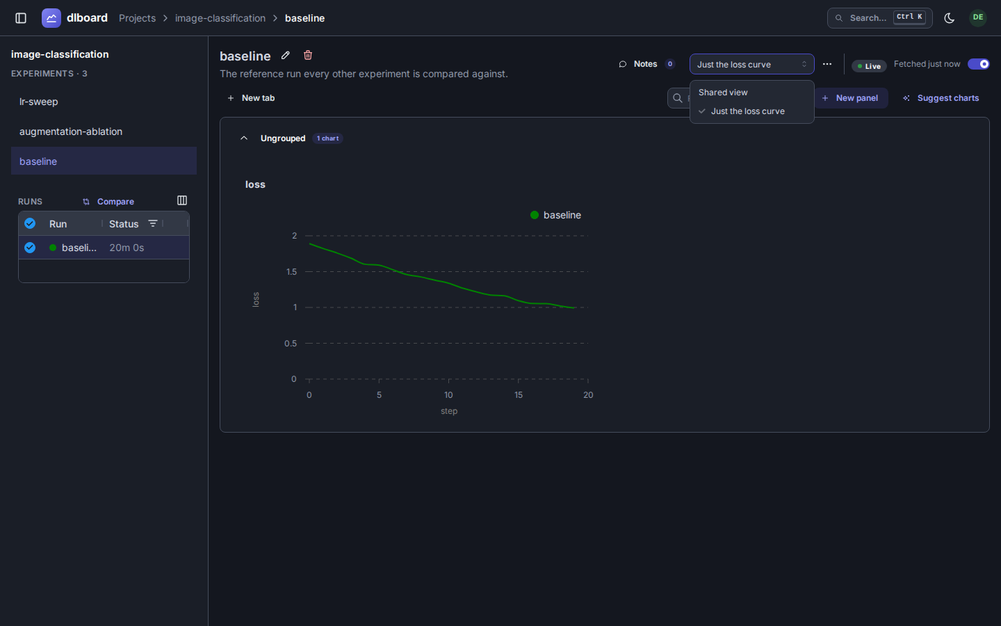 The view picker, with a personal view saved alongside the shared view